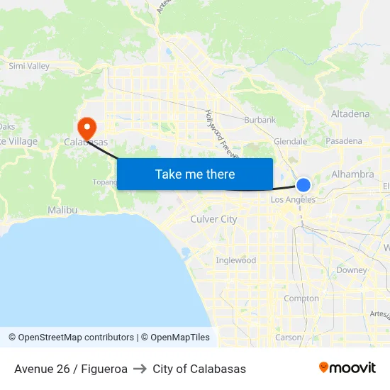 Avenue 26 / Figueroa to City of Calabasas map