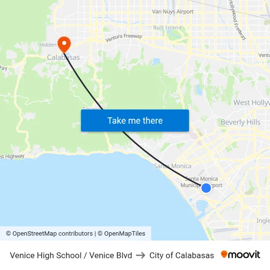 Venice High School / Venice Blvd to City of Calabasas map