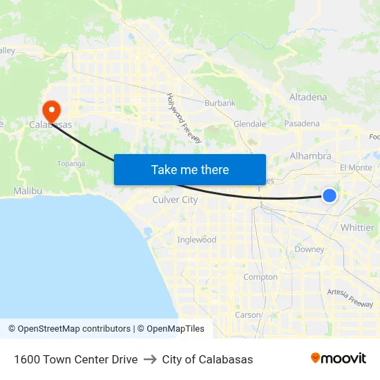 1600 Town Center Drive to City of Calabasas map