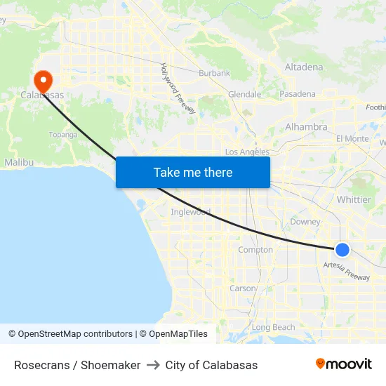 Rosecrans / Shoemaker to City of Calabasas map