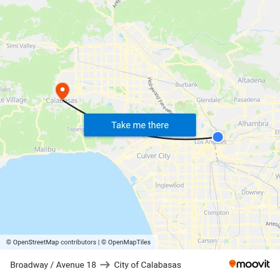 Broadway / Avenue 18 to City of Calabasas map