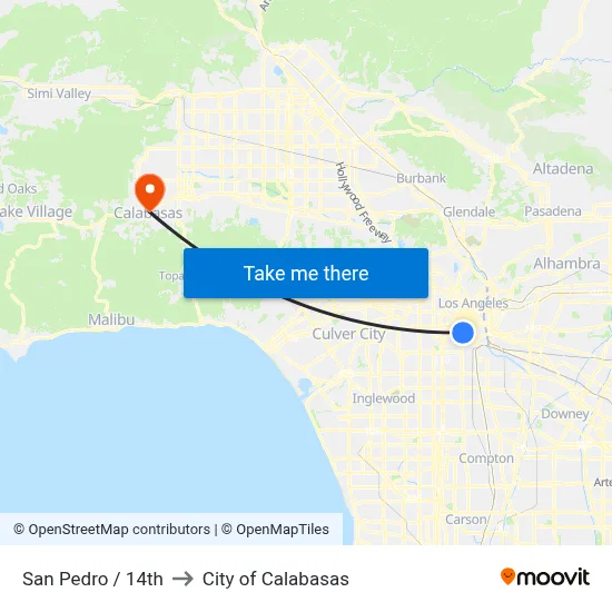 San Pedro / 14th to City of Calabasas map