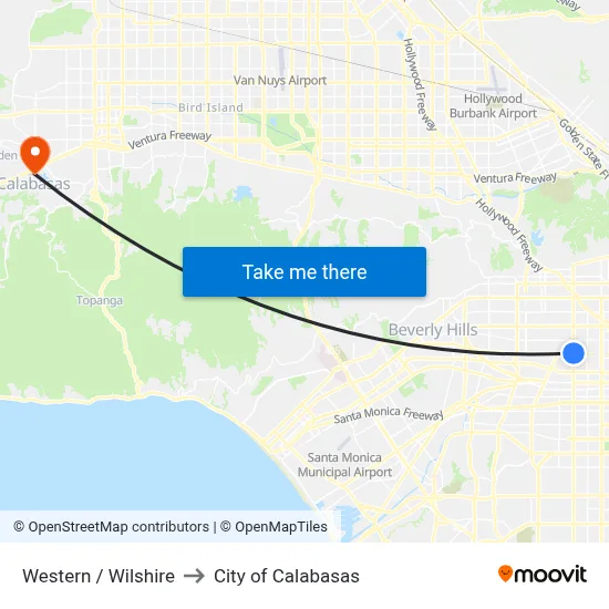 Western / Wilshire to City of Calabasas map