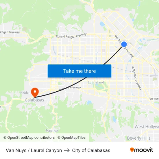 Van Nuys / Laurel Canyon to City of Calabasas map