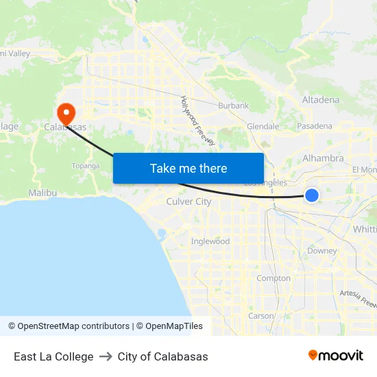 East La College to City of Calabasas map