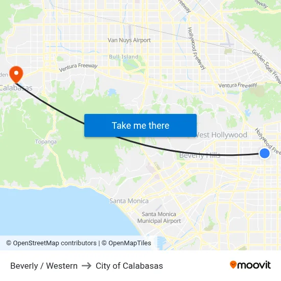 Beverly / Western to City of Calabasas map
