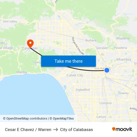 Cesar E Chavez / Warren to City of Calabasas map