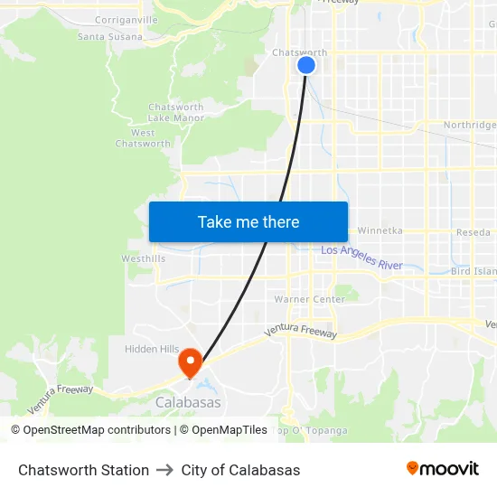 Chatsworth Station to City of Calabasas map