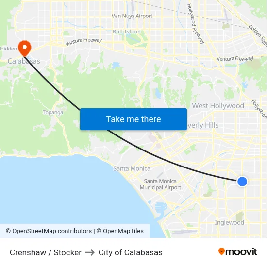 Crenshaw / Stocker to City of Calabasas map