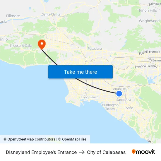 Disneyland Employee's Entrance to City of Calabasas map