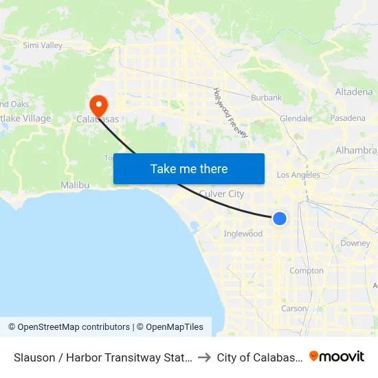 Slauson / Harbor Transitway Station to City of Calabasas map