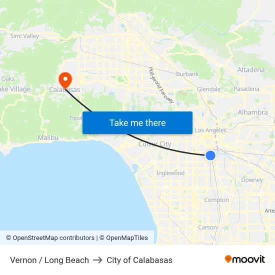 Vernon / Long Beach to City of Calabasas map