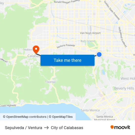 Sepulveda / Ventura to City of Calabasas map