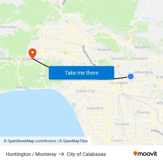 Huntington / Monterey to City of Calabasas map