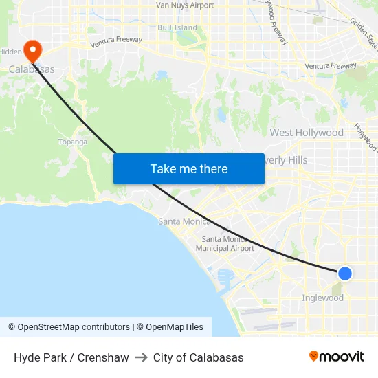 Hyde Park / Crenshaw to City of Calabasas map