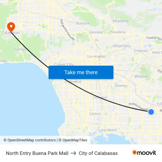 North Entry Buena Park Mall to City of Calabasas map