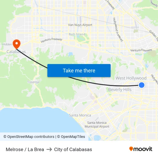 Melrose / La Brea to City of Calabasas map