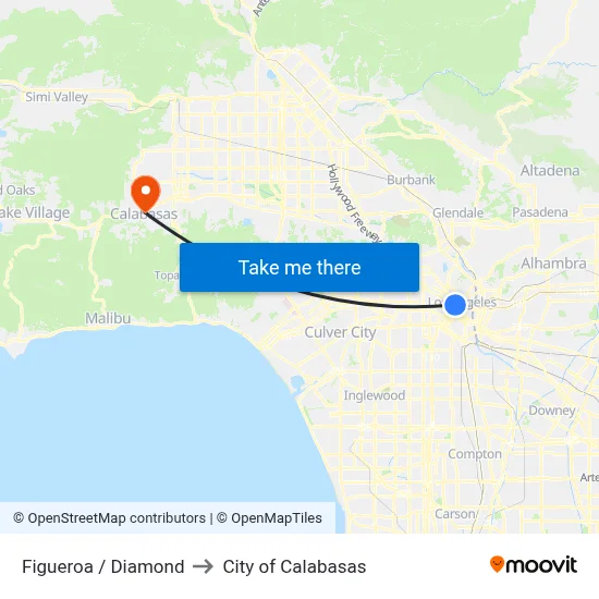 Figueroa / Diamond to City of Calabasas map