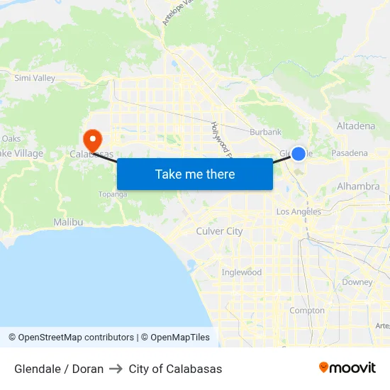 Glendale / Doran to City of Calabasas map
