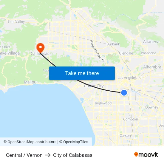 Central / Vernon to City of Calabasas map