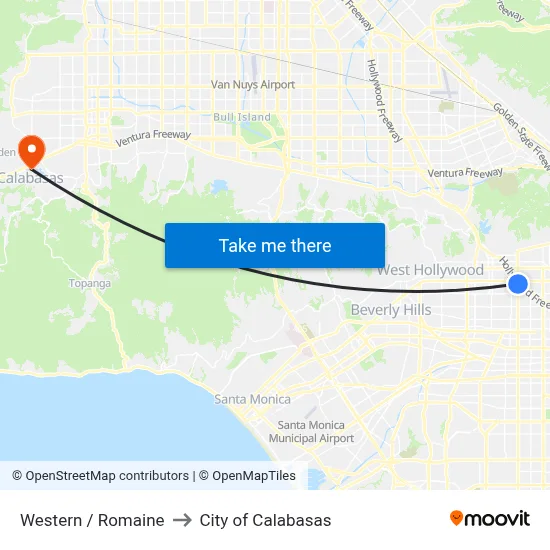 Western / Romaine to City of Calabasas map