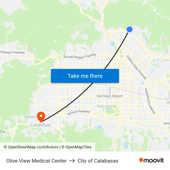 Olive View Medical Center to City of Calabasas map
