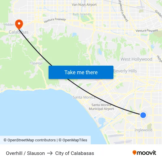 Overhill / Slauson to City of Calabasas map