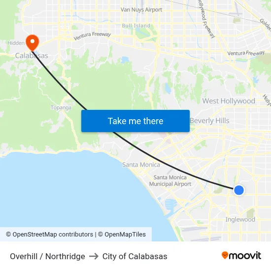 Overhill / Northridge to City of Calabasas map