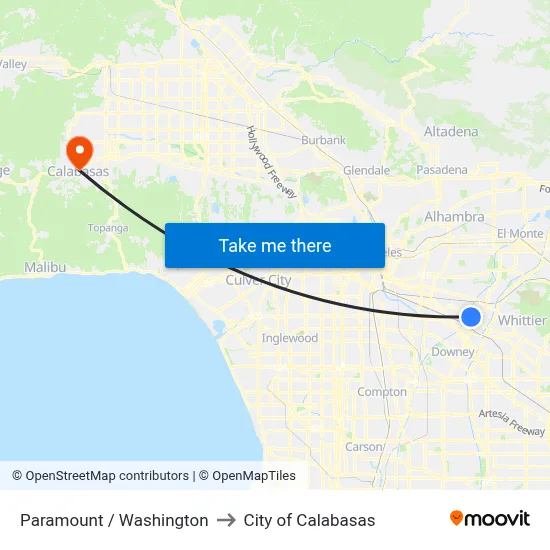 Paramount / Washington to City of Calabasas map