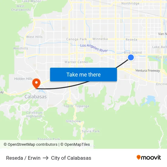 Reseda / Erwin to City of Calabasas map