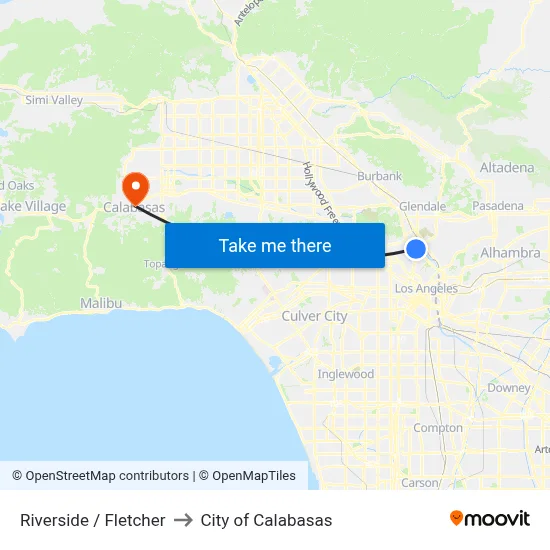 Riverside / Fletcher to City of Calabasas map