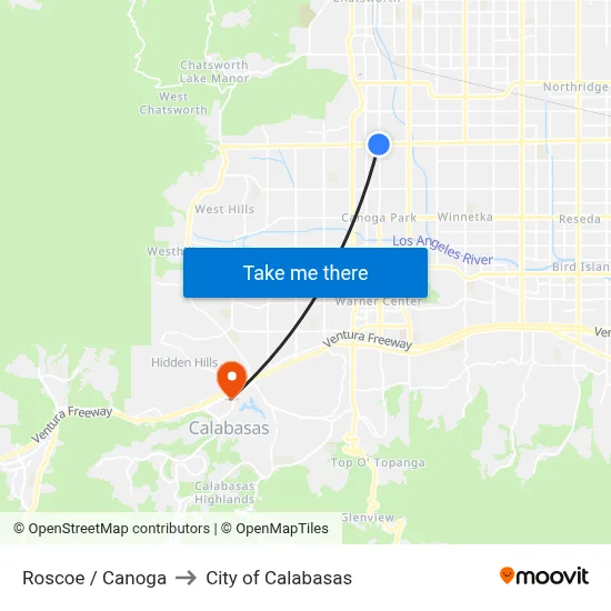 Roscoe / Canoga to City of Calabasas map