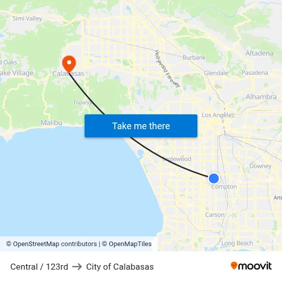 Central / 123rd to City of Calabasas map