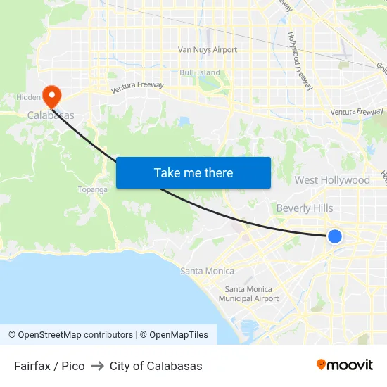 Fairfax / Pico to City of Calabasas map