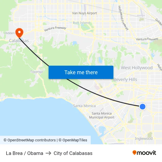 La Brea / Obama to City of Calabasas map