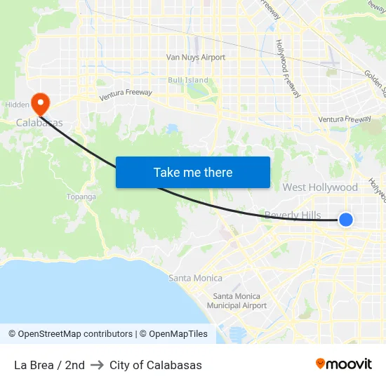 La Brea / 2nd to City of Calabasas map