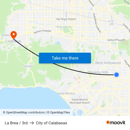 La Brea / 3rd to City of Calabasas map