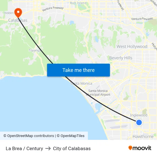 La Brea / Century to City of Calabasas map