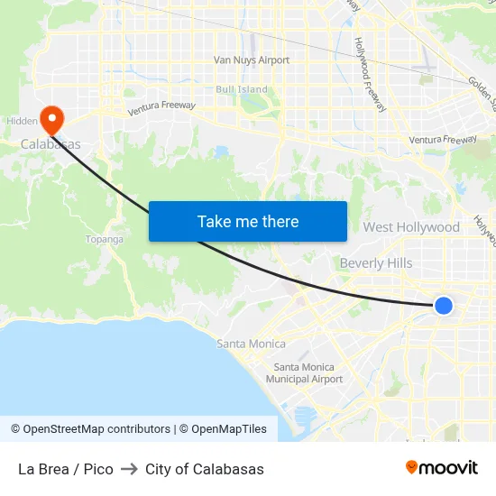 La Brea / Pico to City of Calabasas map