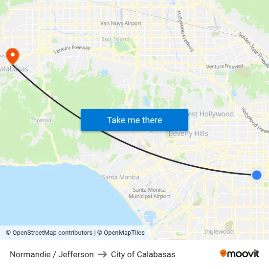 Normandie / Jefferson to City of Calabasas map