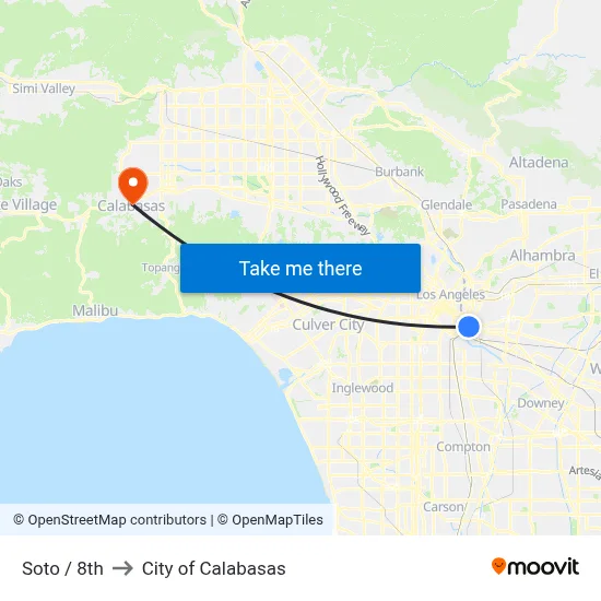 Soto / 8th to City of Calabasas map