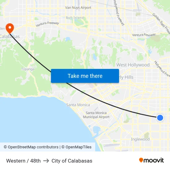 Western / 48th to City of Calabasas map
