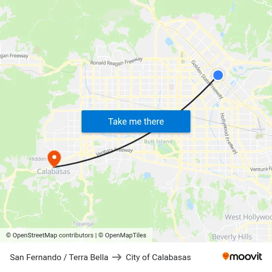 San Fernando / Terra Bella to City of Calabasas map