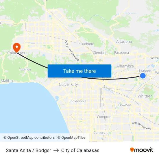 Santa Anita / Bodger to City of Calabasas map