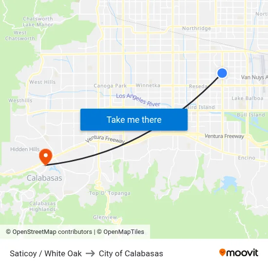 Saticoy / White Oak to City of Calabasas map