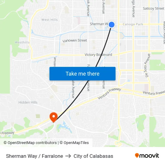 Sherman Way / Farralone to City of Calabasas map