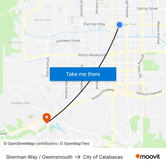 Sherman Way / Owensmouth to City of Calabasas map
