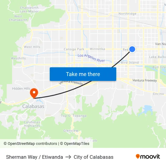 Sherman Way / Etiwanda to City of Calabasas map