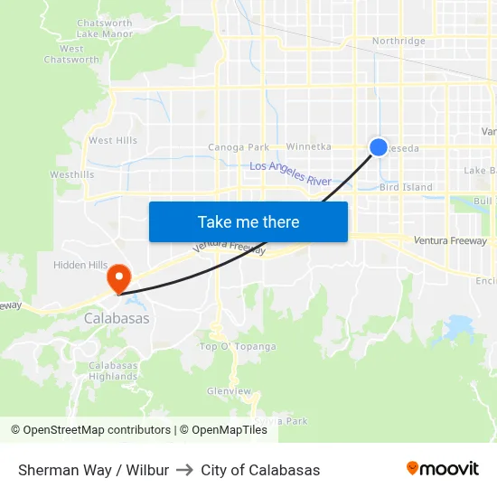 Sherman Way / Wilbur to City of Calabasas map