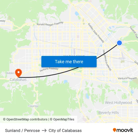 Sunland / Penrose to City of Calabasas map